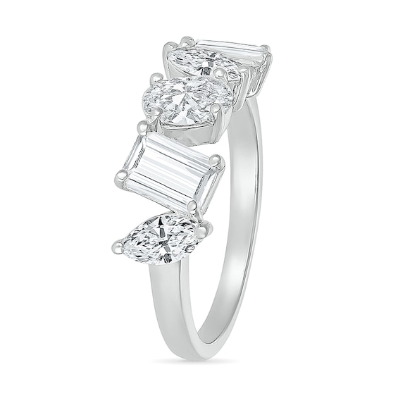 Multi-Shaped White Lab-Created Sapphire Art Deco Ring in Sterling Silver