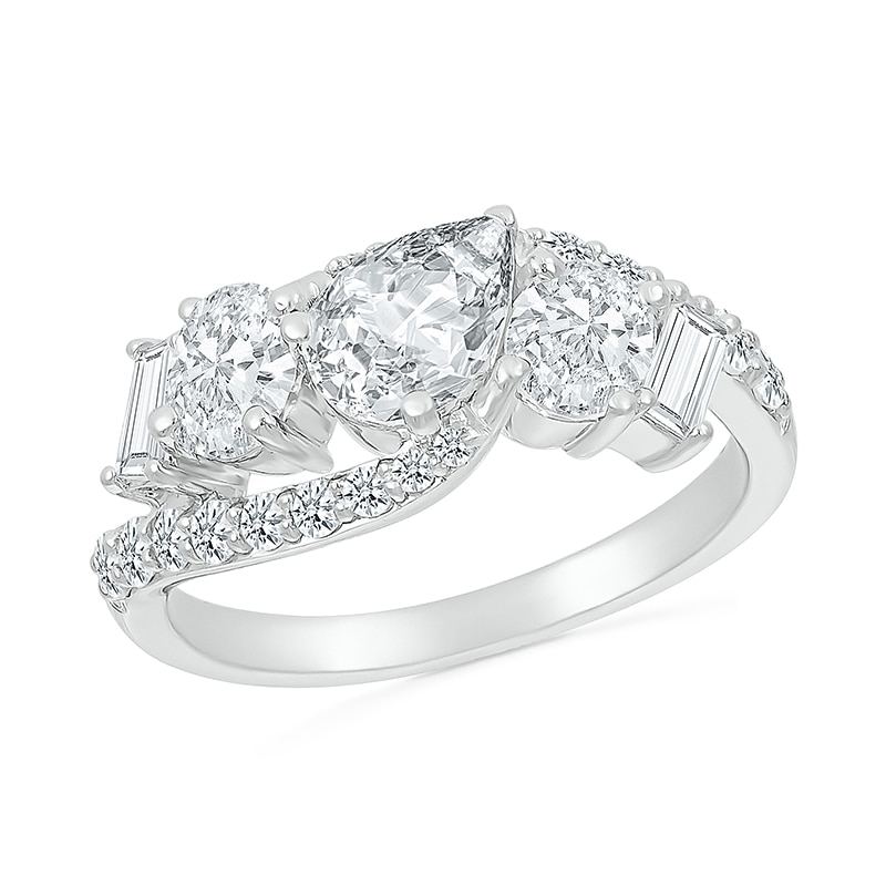 Main Image 1 of Multi-Shaped White Lab-Created Sapphire Bypass Ring in Sterling Silver