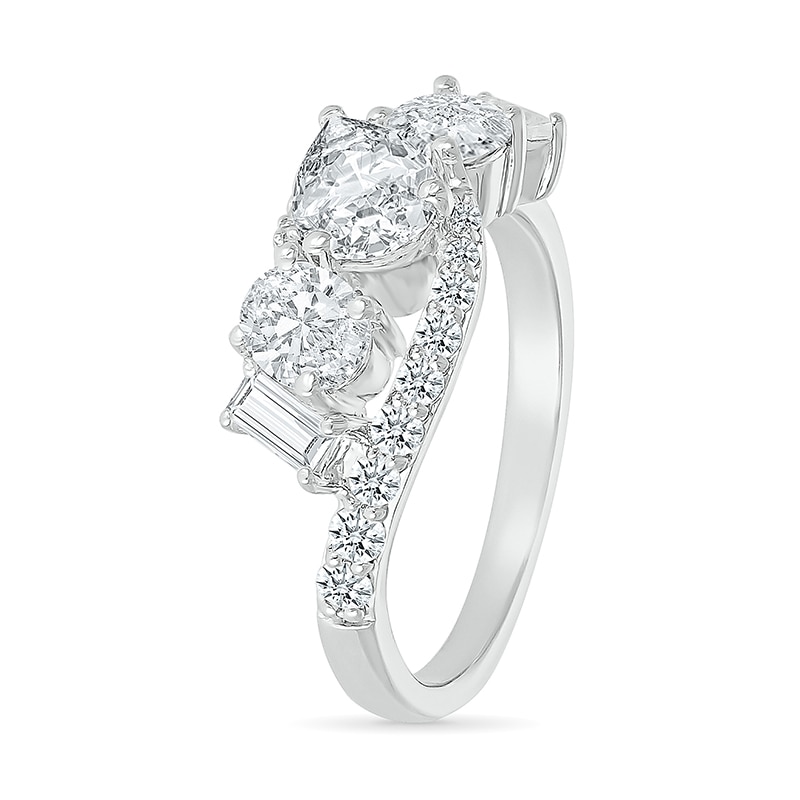 Main Image 2 of Multi-Shaped White Lab-Created Sapphire Bypass Ring in Sterling Silver