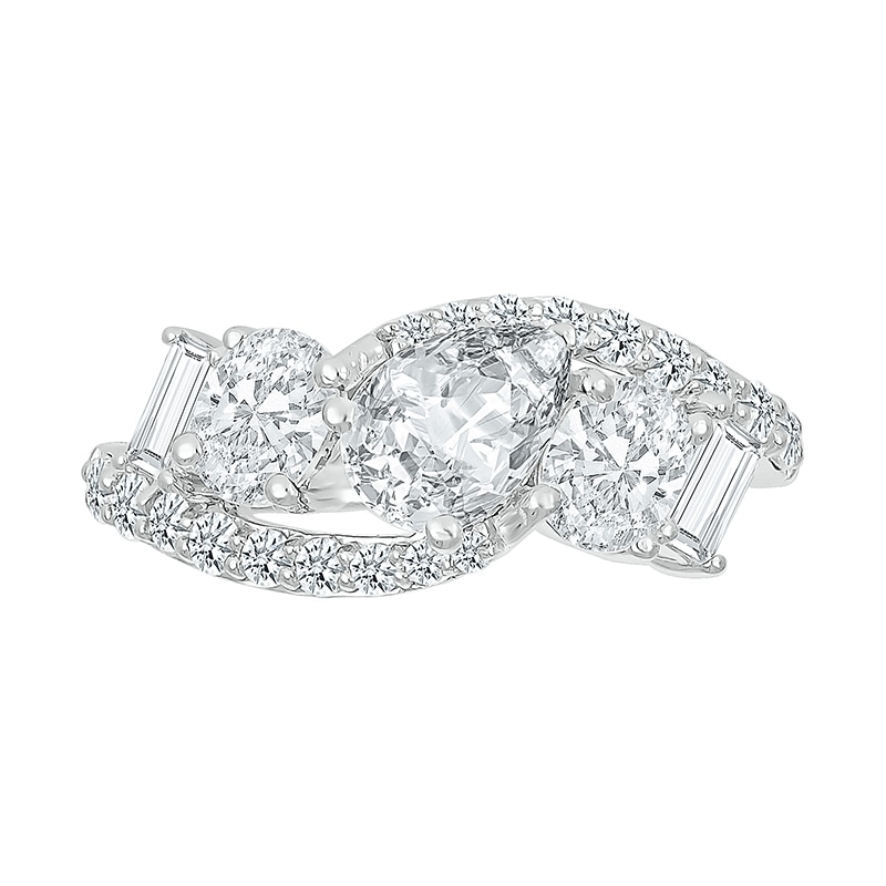 Main Image 3 of Multi-Shaped White Lab-Created Sapphire Bypass Ring in Sterling Silver