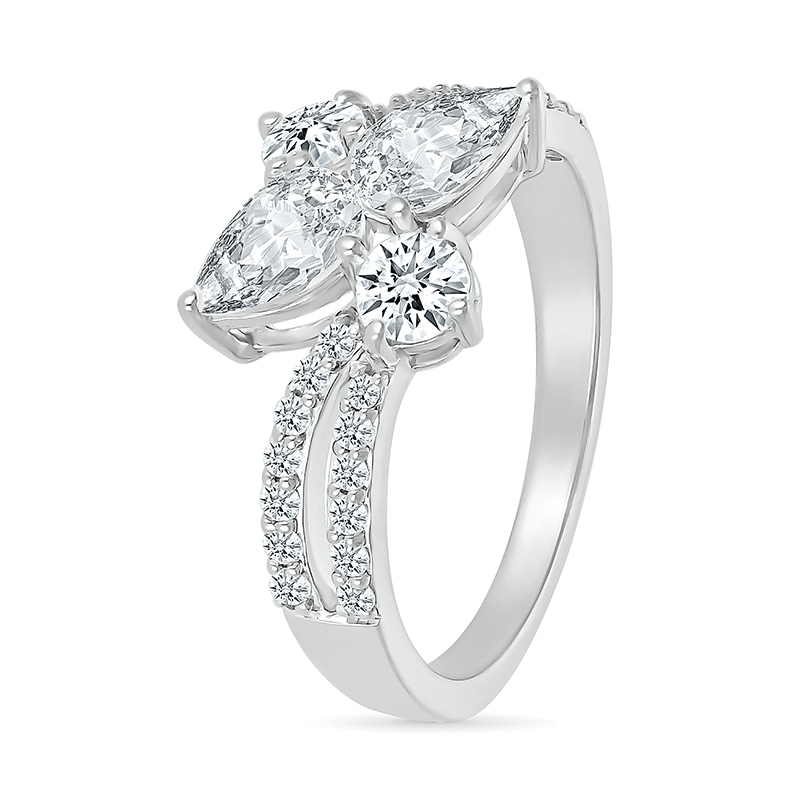 Main Image 2 of Pear-Shaped White Lab-Created Sapphire Bypass Split Shank Ring in Sterling Silver