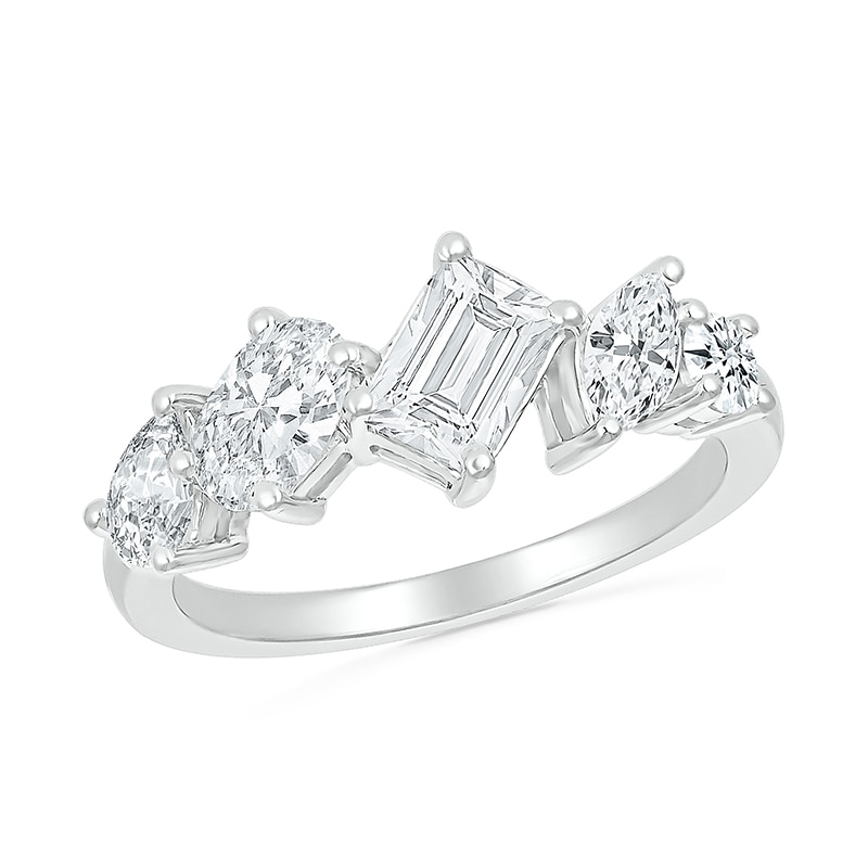 Main Image 1 of Slanted Multi-Shaped White Lab-Created Sapphire Ring in Sterling Silver