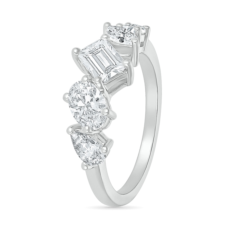 Main Image 2 of Slanted Multi-Shaped White Lab-Created Sapphire Ring in Sterling Silver