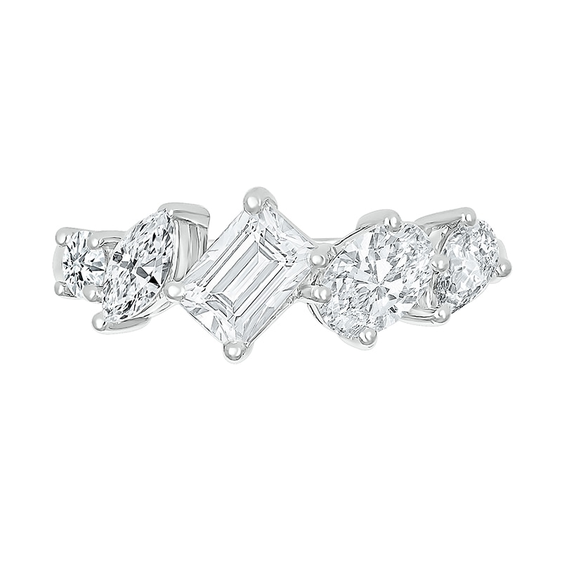 Main Image 3 of Slanted Multi-Shaped White Lab-Created Sapphire Ring in Sterling Silver