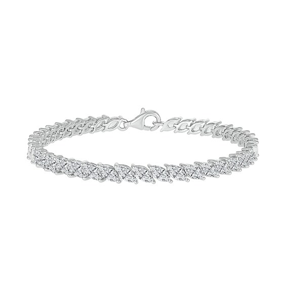 Slanted Marquise White Lab-Created Sapphire Bracelet in Sterling Silver - 7.25"