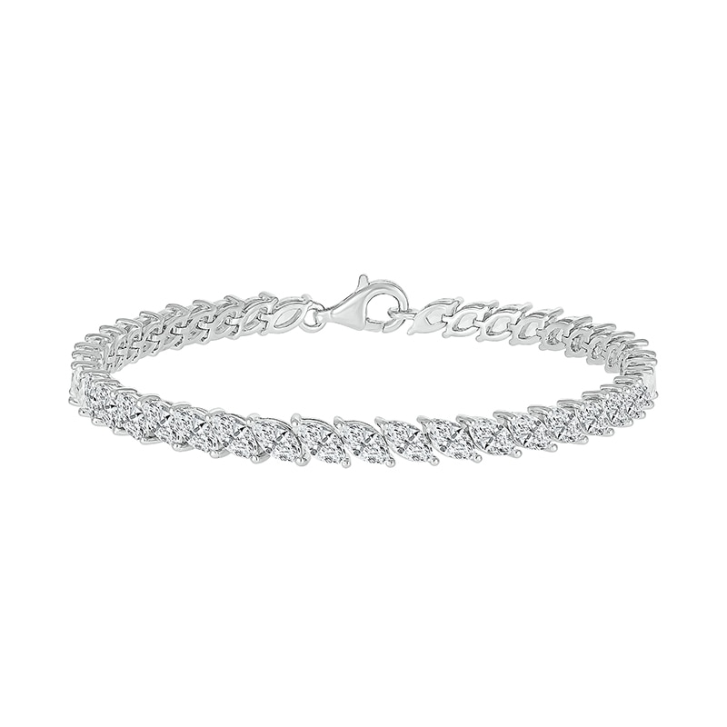 Main Image 2 of Slanted Marquise White Lab-Created Sapphire Bracelet in Sterling Silver - 7.25"