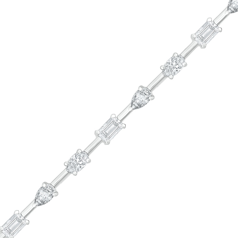 Main Image 1 of Multi-Shaped White Lab-Created Sapphire Station Bracelet in Sterling Silver - 7.25"