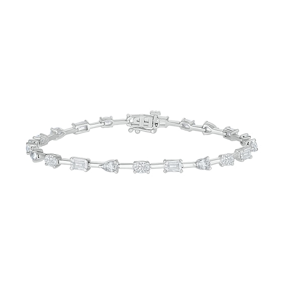 Multi-Shaped White Lab-Created Sapphire Station Bracelet in Sterling Silver - 7.25"