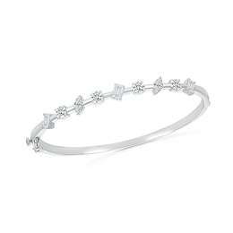 Multi-Shaped White Lab-Created Sapphire Art Deco Bangle in Sterling Silver
