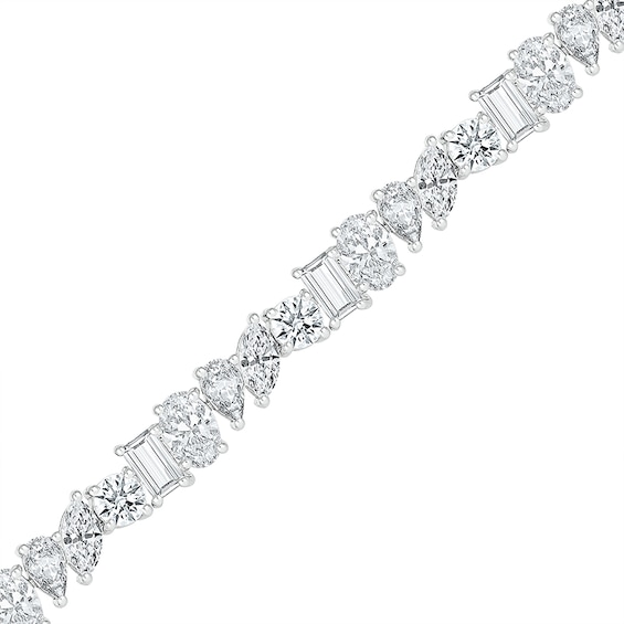 Slanted Multi-Shaped White Lab-Created Sapphire Bracelet in Sterling Silver - 7.25"