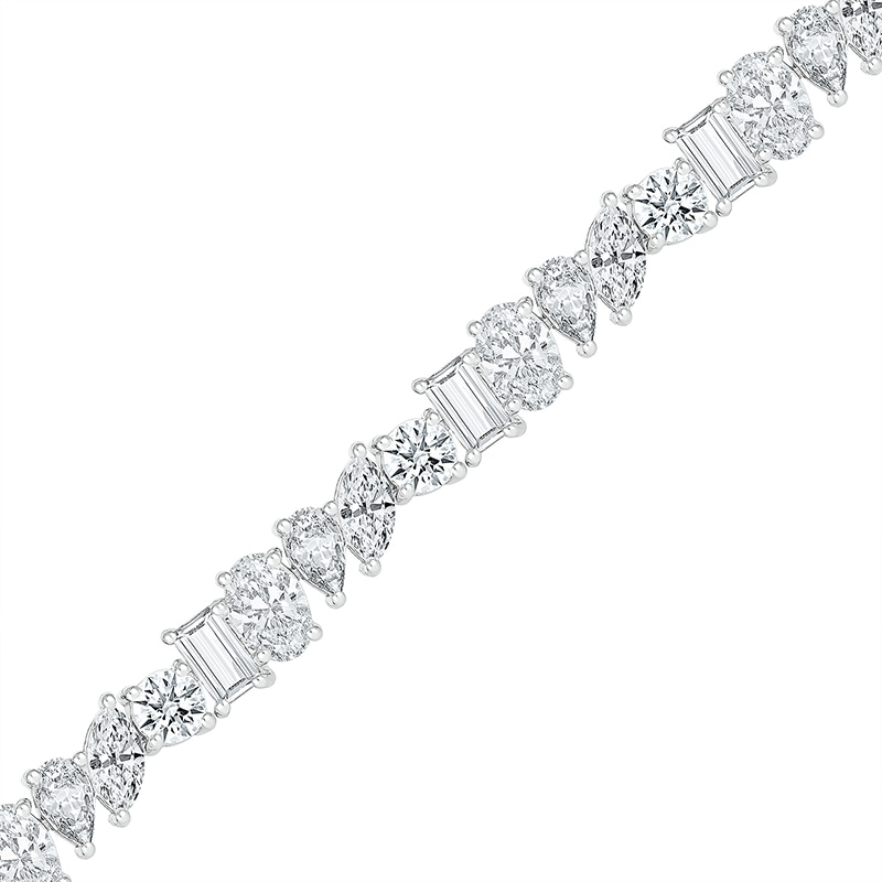 Main Image 1 of Slanted Multi-Shaped White Lab-Created Sapphire Bracelet in Sterling Silver - 7.25"