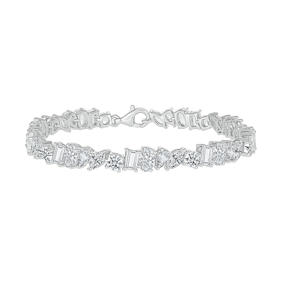 Slanted Multi-Shaped White Lab-Created Sapphire Bracelet in Sterling Silver - 7.25"