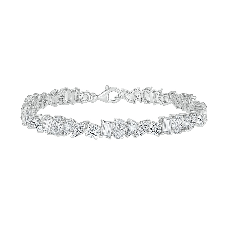 Main Image 2 of Slanted Multi-Shaped White Lab-Created Sapphire Bracelet in Sterling Silver - 7.25"