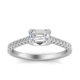 Sideways 1 CT. T.W. Emerald-Cut Diamond Engagement Ring in 14K White Gold