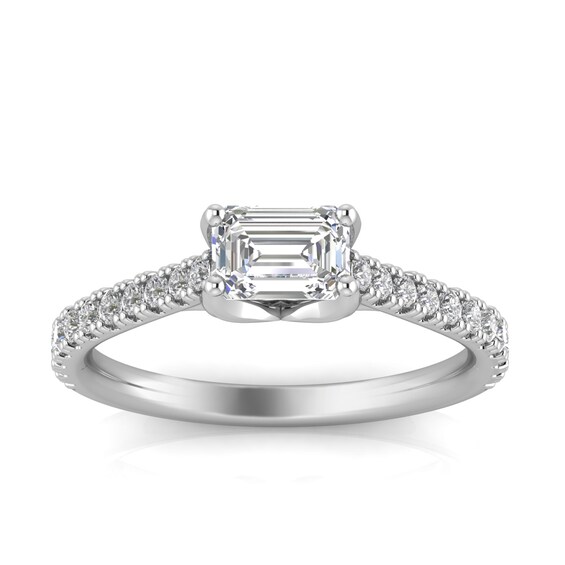Sideways 1 CT. T.w. Emerald-Cut Diamond Engagement Ring in 14K White Gold