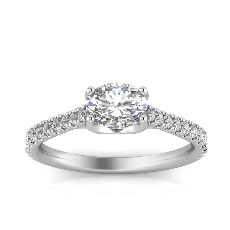 Main Image 1 of Sideways 1 CT. T.W. Oval Diamond Engagement Ring in 14K White Gold