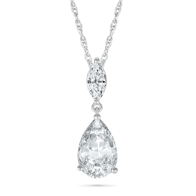 Main Image 1 of Pear-Shaped and Marquise White Lab-Created Sapphire Dangle Pendant in Sterling Silver