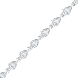 Pear-Shaped White Lab-Created Sapphire Alternating Station Bracelet in Sterling Silver - 7.25"