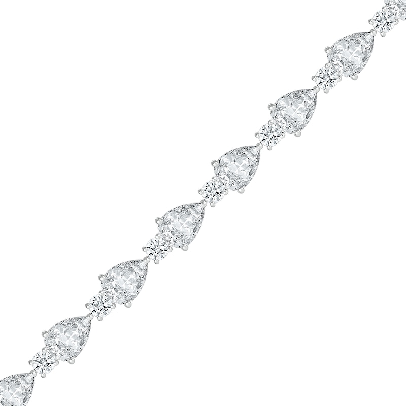 Main Image 1 of Pear-Shaped White Lab-Created Sapphire Alternating Station Bracelet in Sterling Silver - 7.25"