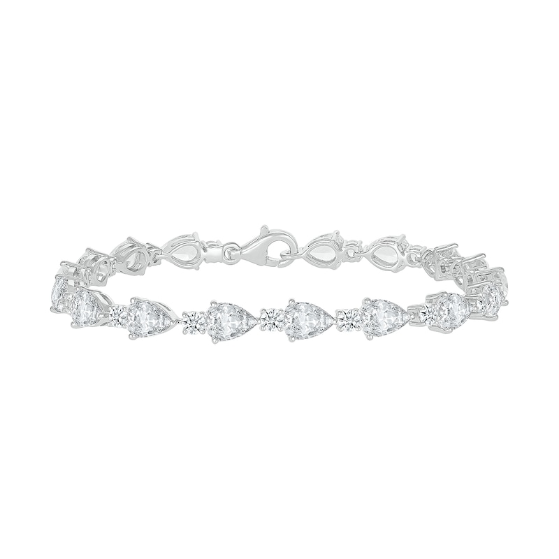Main Image 2 of Pear-Shaped White Lab-Created Sapphire Alternating Station Bracelet in Sterling Silver - 7.25"