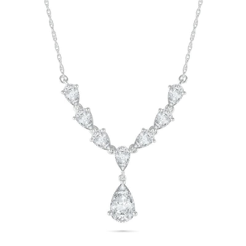 Main Image 1 of Pear-Shaped White Lab-Created Sapphire Dangle &quot;Y&quot; Necklace in Sterling Silver