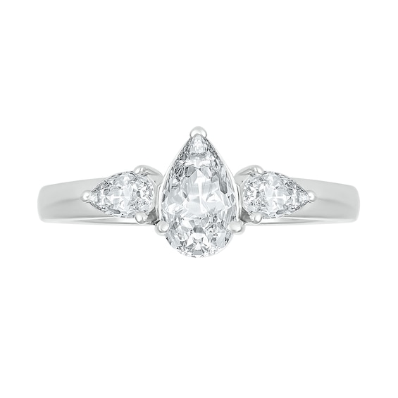 Pear-Shaped White Lab-Created Sapphire Three Stone Ring in Sterling Silver