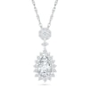 Thumbnail Image 1 of Pear-Shaped White Lab-Created Sapphire Sunburst Frame Cluster Drop Pendant in Sterling Silver