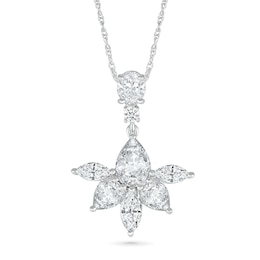Multi-Shaped White Lab-Created Sapphire Flower Drop Pendant in Sterling Silver