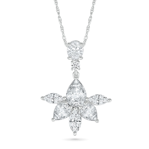 Multi-Shaped White Lab-Created Sapphire Flower Drop Pendant in Sterling Silver
