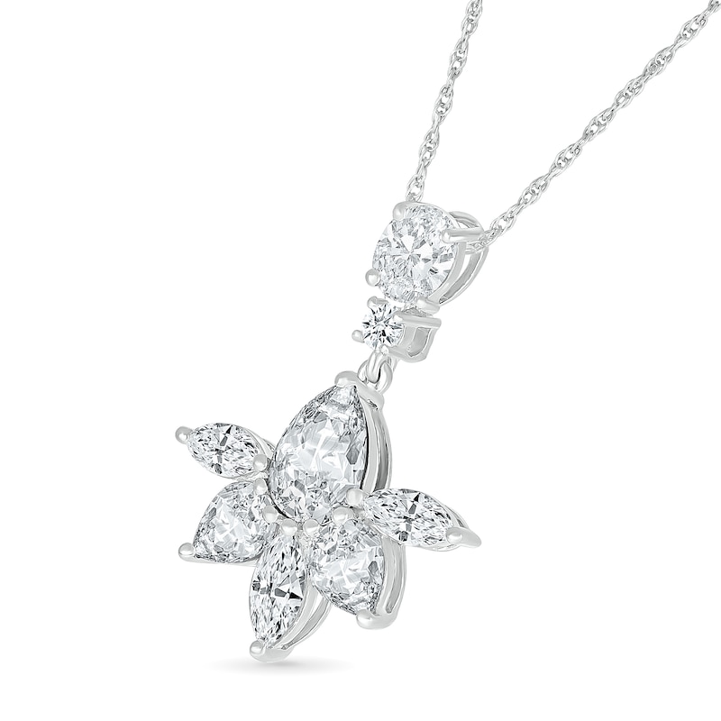 Main Image 2 of Multi-Shaped White Lab-Created Sapphire Flower Drop Pendant in Sterling Silver