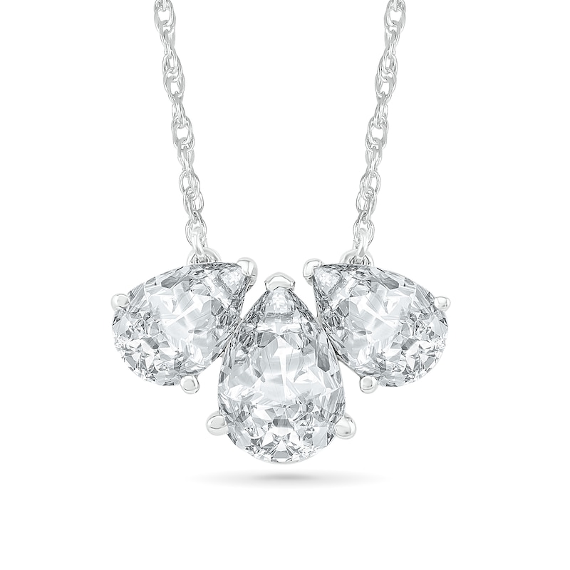 Main Image 1 of Pear-Shaped White Lab-Created Sapphire Three Stone Necklace in Sterling Silver