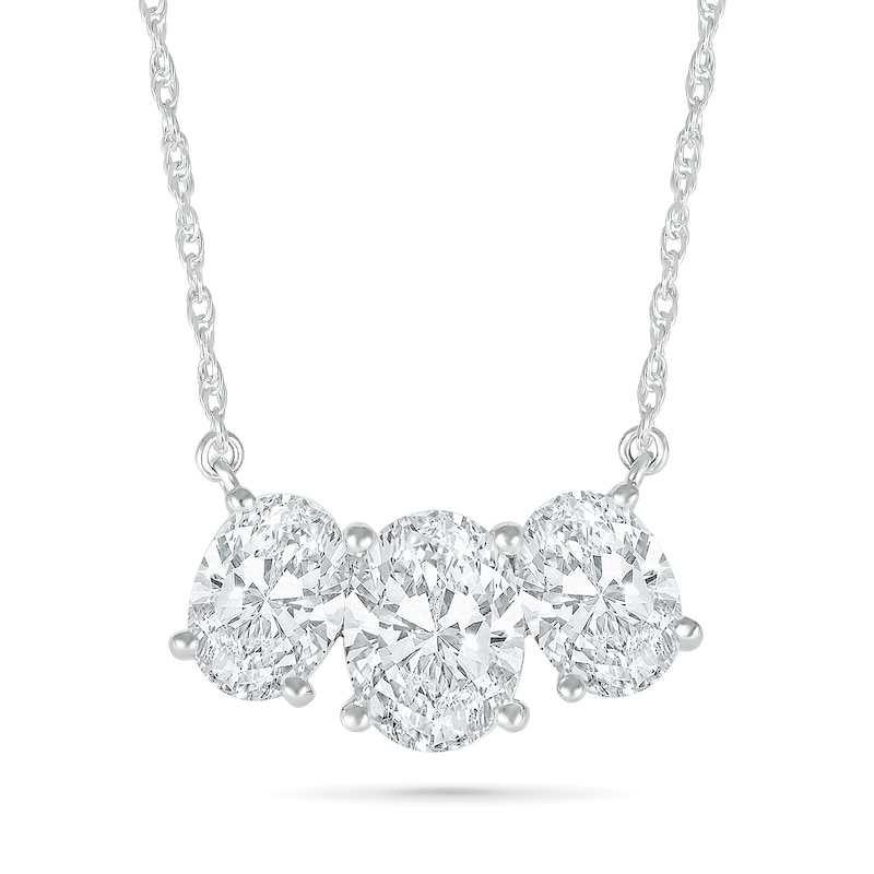 Main Image 1 of Oval White Lab-Created Sapphire Three Stone Necklace in Sterling Silver