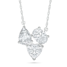 Oval, Pear and Heart-Shaped White Lab-Created Sapphire Cluster Necklace in Sterling Silver