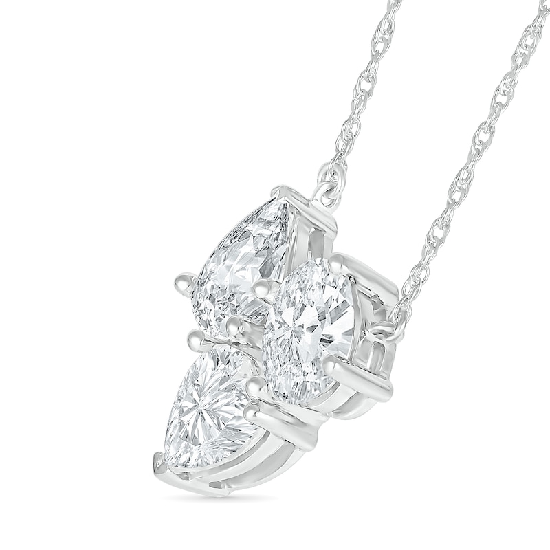 Main Image 2 of Oval, Pear and Heart-Shaped White Lab-Created Sapphire Cluster Necklace in Sterling Silver