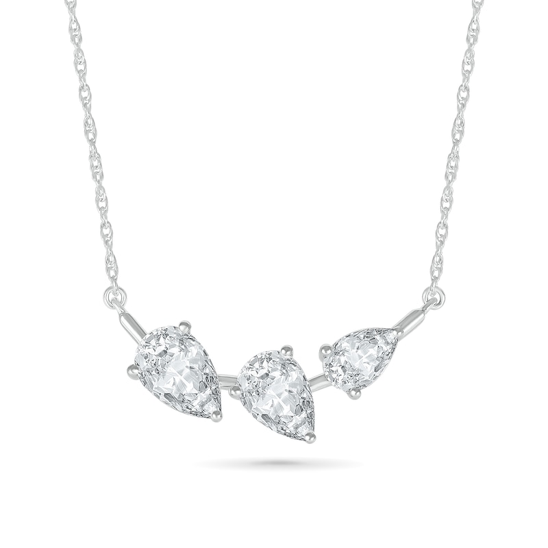 Main Image 1 of Pear-Shaped White Lab-Created Sapphire Station Three Stone Necklace in Sterling Silver