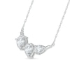 Thumbnail Image 2 of Pear-Shaped White Lab-Created Sapphire Station Three Stone Necklace in Sterling Silver