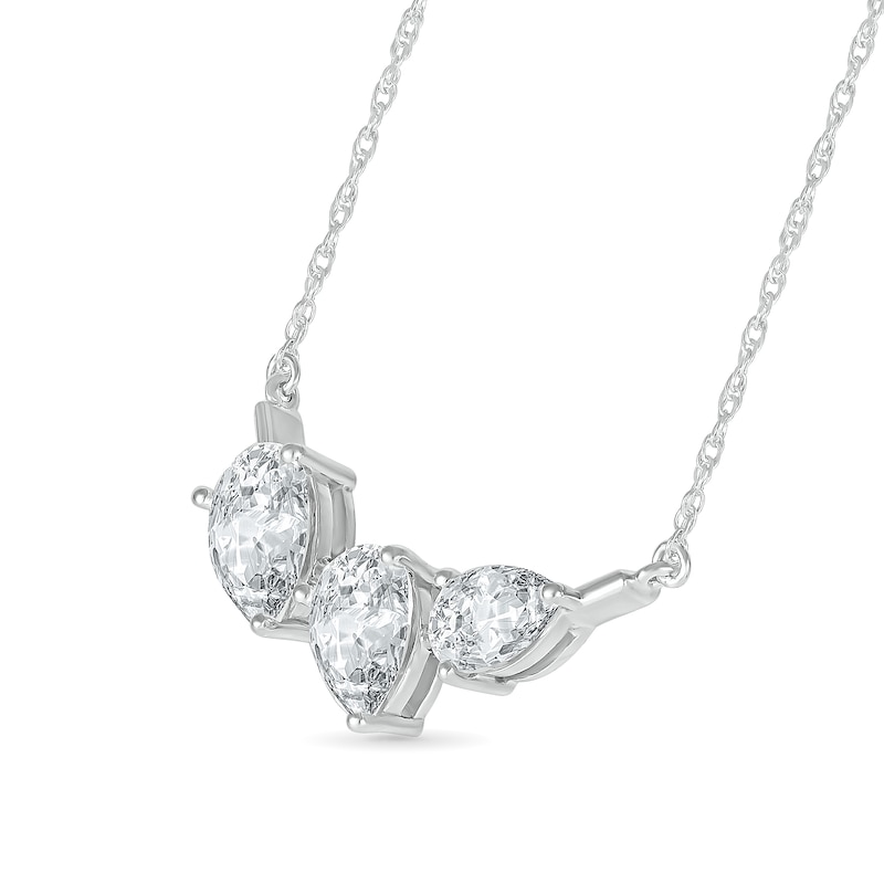 Main Image 2 of Pear-Shaped White Lab-Created Sapphire Station Three Stone Necklace in Sterling Silver