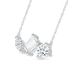 Thumbnail Image 2 of Round, Marquise and Emerald-Cut White Lab-Created Sapphire Cluster Necklace in Sterling Silver