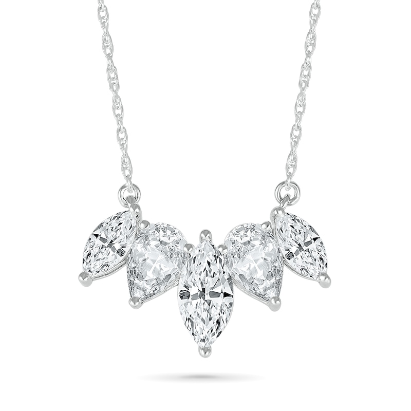 Main Image 1 of Alternating Marquise and Pear-Shaped White Lab-Created Sapphire Necklace in Sterling Silver