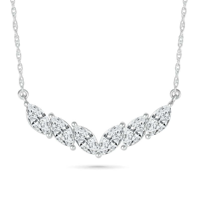 Main Image 1 of Tilted Marquise White Lab-Created Sapphire Necklace in Sterling Silver