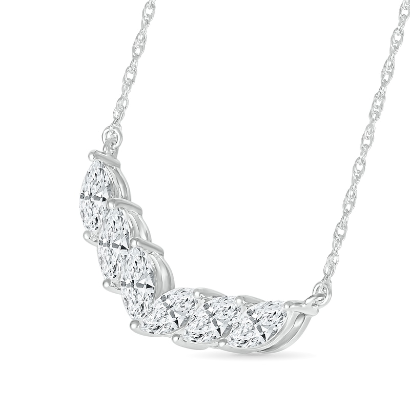 Main Image 2 of Tilted Marquise White Lab-Created Sapphire Necklace in Sterling Silver
