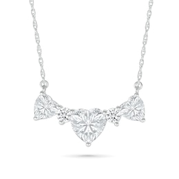Heart-Shaped White Lab-Created Sapphire Alternating Station Necklace in Sterling Silver