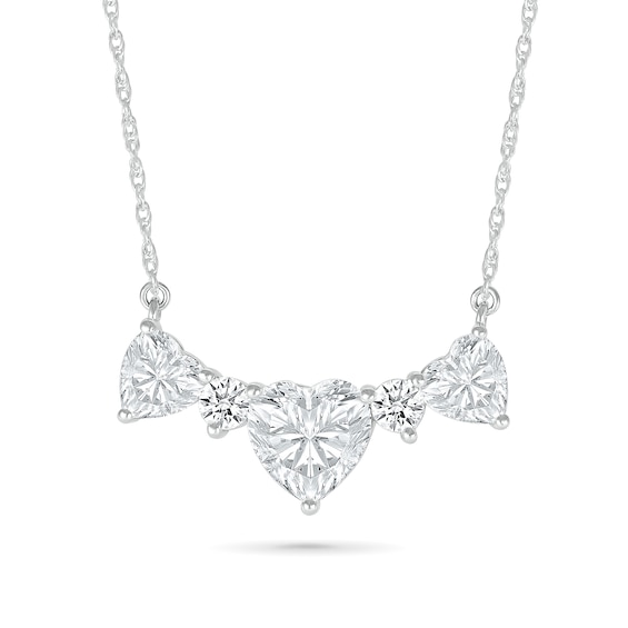 Heart-Shaped White Lab-Created Sapphire Alternating Station Necklace in Sterling Silver