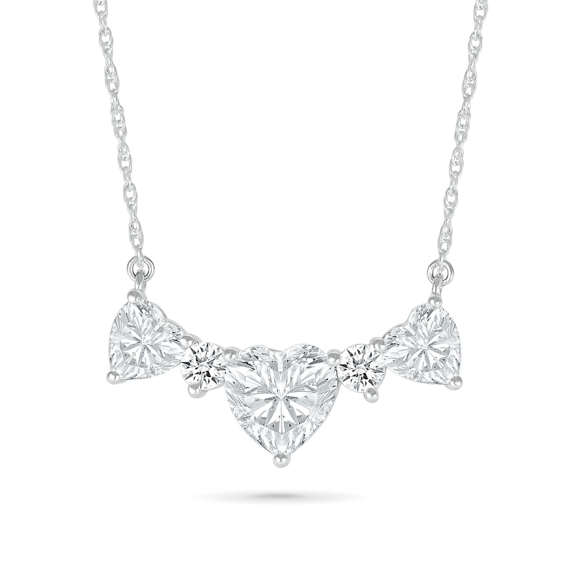 Main Image 1 of Heart-Shaped White Lab-Created Sapphire Alternating Station Necklace in Sterling Silver