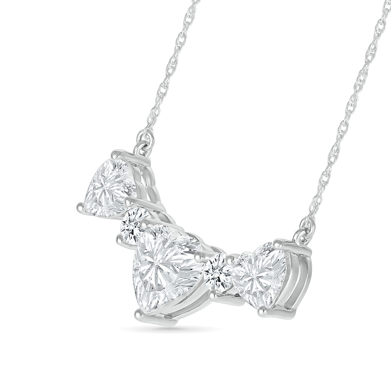 Main Image 2 of Heart-Shaped White Lab-Created Sapphire Alternating Station Necklace in Sterling Silver