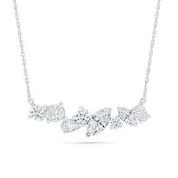Multi-Shaped White Lab-Created Sapphire Cluster Line Necklace in Sterling Silver