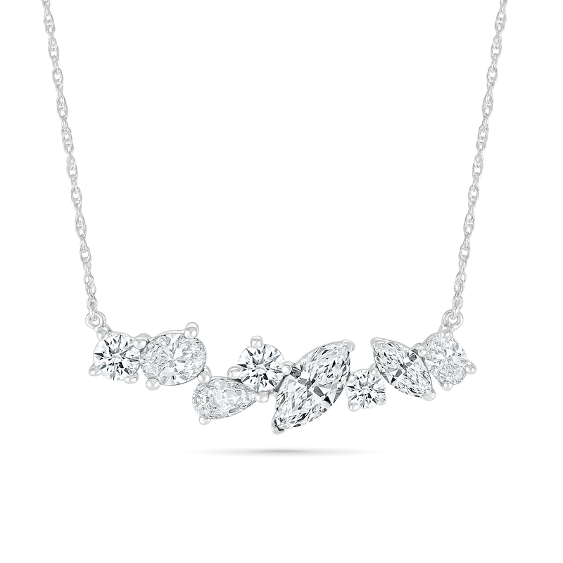 Main Image 1 of Multi-Shaped White Lab-Created Sapphire Cluster Line Necklace in Sterling Silver
