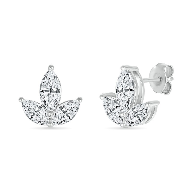 Main Image 1 of Marquise White Lab-Created Sapphire Trio Stud Earrings in Sterling Silver