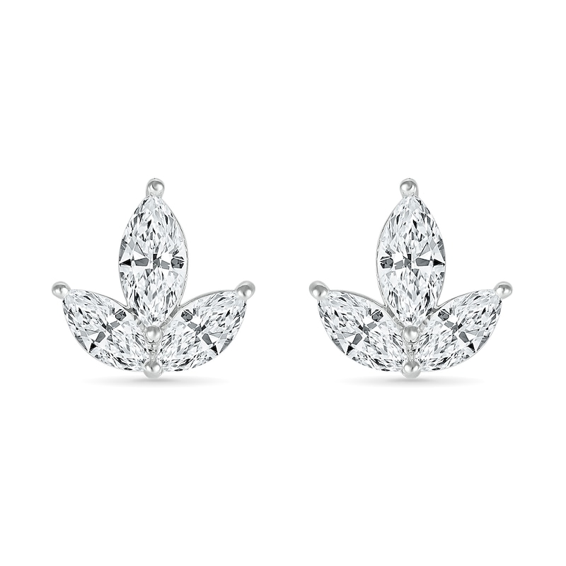 Main Image 2 of Marquise White Lab-Created Sapphire Trio Stud Earrings in Sterling Silver