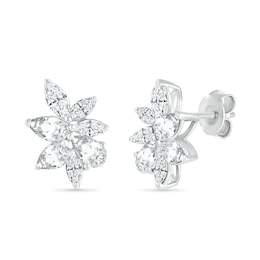 Marquise and Pear-Shaped White Lab-Created Sapphire Cluster Stud Earrings in Sterling Silver
